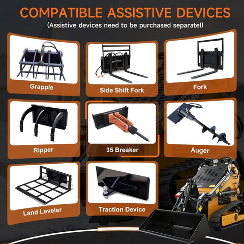 Image of Mini Crawler Skid Steer Loader With 13.5HP EPA RATO Gasoline Engine and compatible assistive devices displayed.