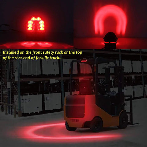 Two Pack Forklift Safety Light Arc LED Warning Light for warehouse with 40W rear zone spotlight on forklift in warehouse