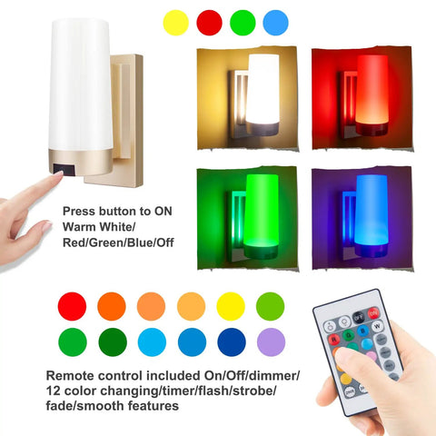 Wireless Wall Sconce Light Stick On RGB Lamp USB Rechargeable Color Changing And Dimmable Night Light With Remote 2 Pack
