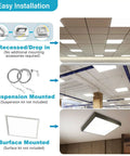 Installation options for 2x2 LED Flat Panel Light 40W Recessed Drop Ceiling Fixture With 5000LM Output 0-10V Dimmable