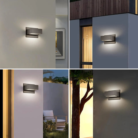 Outdoor Up Down Wall Light Fixture LED Porch Wall Lamp Modern Exterior Waterproof Aluminum Sconce at night on house wall