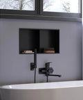 Matte Black Shower Niche Shelf 12 X 24 Inches, Ultra Thin 3mm Shelf, 304 Stainless Steel Construction, in wall above bath