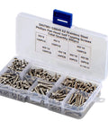 500 Piece M3 Stainless Steel 304 Self Tapping Screws Pan Head Design in a clear organized storage case.
