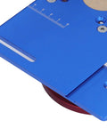 Dead On Aluminum Router Table Insert Plate That Clicks Securely Into Woodworking Rigs Matching Sixty Four To Sixty Five Mm Motors And Dishing Out Fifty One Mm Lift Stroke In Bold Blue, top view showing precision details.