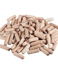 1000 Pcs Hella Smooth Wooden Joint Connector Pegs Kiln Dried Hardwood Dowel Pins Fluted Beveled Design scattered on a surface.