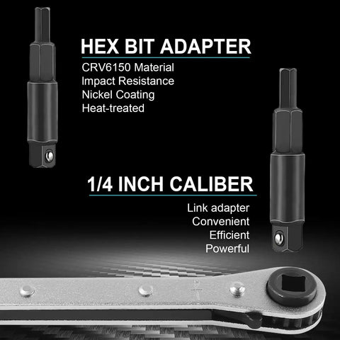 HVAC Service Wrench Kit With Hex Bit Adapter For Air Conditioning And Refrigeration Repair including CRV6150 hex adapters and ratchet.