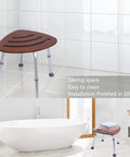 Triangular Bamboo Bath Seat for Elderly and Adults, Height Adjustable Shower Chair With Slip-Resistant Rubber Feet, Durable Brown Stool