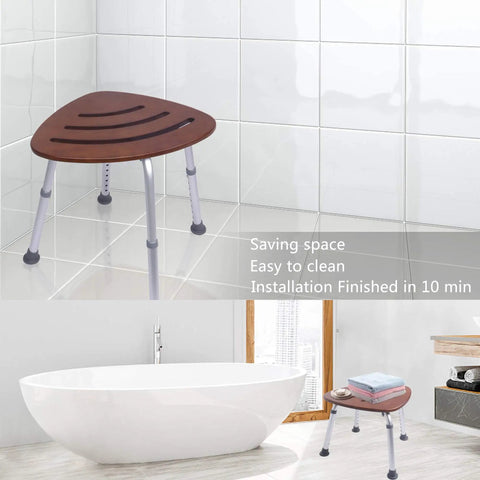 Triangular Bamboo Bath Seat for Elderly and Adults, Height Adjustable Shower Chair With Slip-Resistant Rubber Feet, Durable Brown Stool