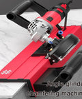 Tile Chamfering Machine Bracket With Water Pump And Angle Grinder, 45 Degree Portable Chamfer Tool on a countertop edge
