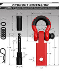 Heavy Duty 2 Inch Shackle Hitch Receiver Kit With Three Quarter Inch D Ring Shackle And Five Eighth Inch Trailer Hitch Lock Pin 45,000 Lbs Break Strength For Off Road Recovery Anti Theft Lock Red product dimensions diagram