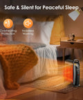 Air Choice 700W black oil-filled radiator heater, front view; indoor use, compact floor unit with thermostat