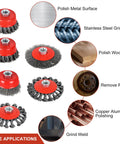 6 Piece Angle Grinder Wire Wheel Set With 4.5 Inch And 4 Inch Knotted Coarse Crimped Wheels Five Eighths Inch Eleven Threaded Arbor