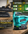 Cordless Electric Fertilizer And Seed Spreader for Lawns with dual 21V batteries, showcasing 3.5Qt capacity and power features.