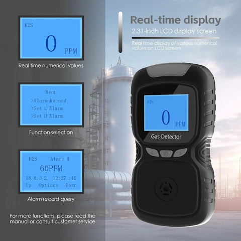Compact H2S Gas Detector Clip On For Field Pros With 0 To 100 PPM Range Three Alarm Modes 16 Hour Battery Life And Built In Temperature And Humidity Meter For Real Time Air Quality
