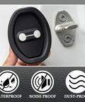 4 Pcs Car Door Latch Guard Covers Silicone Lock Protectors for Noise Reduction being held next to car latch