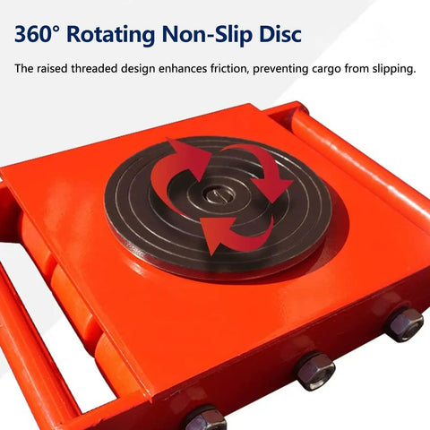 Heavy Duty Machinery Moving Dolly with 360 Degree Rotating Turntable, Steel Frame in Red, Non-Slip Disc for Equipment Mobility