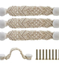 Bohemian Style Braided Rope Wooden Cabinet Pulls 4 Pack Hand Woven Cotton Rope Handles with White Cross Knot Design and Screws
