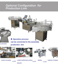 Heavy Duty Automatic Round Bottle Labeler With Quick Turntable And Smart Touchscreen Controls For Flawless Wrinkle Free Packaging And Hassle Free Operation Up To 3 Inch Bottles in a production line setup.