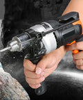 Badass Heavy Duty Cordless Percussion Drill Featuring Lightning Fast Variable Speed Trigger And Rigid Metal Chuck for tough masonry.