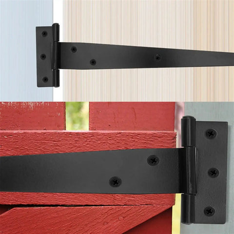 Six Piece T Shaped Rust Proof Iron Door Hinges in Black Finish 10 Inch Heavy Duty Yet Quiet for Wooden Doors and Background Walls