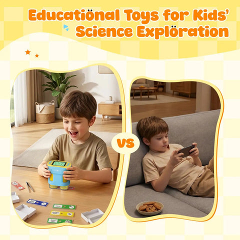 Portable Kids Microscope With 1000X Magnification And 2 Inch HD Screen 4K Ultra Clear View Learn Science At Home Easy To Use For Beginners Perfect Gift For Curious Young Minds And Home Lab Projects; child using blue microscope