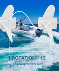 OEM Aluminum Outboard Boat Propeller For Yamaha 60-115 HP Engines 3 Blade Right Rotation 15 Spline 13.5 Pitch shown on boat