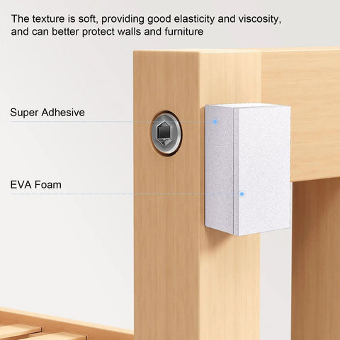 Gotta Love These Twenty Two Piece Eva Foam Headboard Stoppers And White Wall Pads To Stop The Squeak Kick Back Banging Noise And Save Your Drywall, showing soft EVA foam protector with super adhesive on furniture edge.