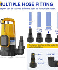 Diagram of 1HP Submersible Sump Pump With 4345 GPH Flow And Automatic Float Switch showing multiple hose fittings.