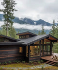 Pro Grade Reactive Water Based Wood Stain For Interior Or Exterior Creates A Badass Smoked Black Brown Finish on a modern cabin.