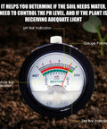 Close-up of 2-In-1 Digital Soil pH And Moisture Meter dial with indicators for gardens and farms, showing pH and moisture levels