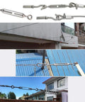 Pack Of Ten Top Shelf M5 Turnbuckle Hooks And Eyes Crafted From Rust Proof 304 Stainless Steel, installed for outdoor tensioning.
