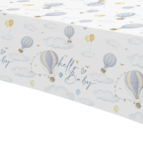 Blue Hot Air Balloon Baby Shower Tablecloths, 3 Pack Disposable Table Covers For Boy, Adventure Awaits Theme, edge detail