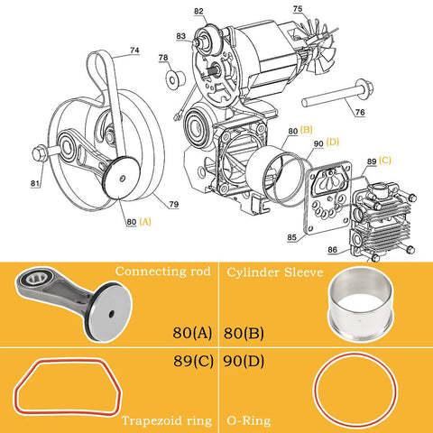 Air Compressor Piston Rod Kit With Two And Seven Eighths Inch Bore For Replacing D55146 D55167 D55168 Cylinders And Compatible With Craftsman Black And Decker Bostitch Power Tools, easy install replacement part, connecting rod and cylinder sleeve