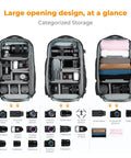 Interior view of 30L Camera Backpack With Rain Cover And 16 Inch Laptop Compartment Built For Travel Holds Canon Nikon Sony DJI Mavic Drone Gear