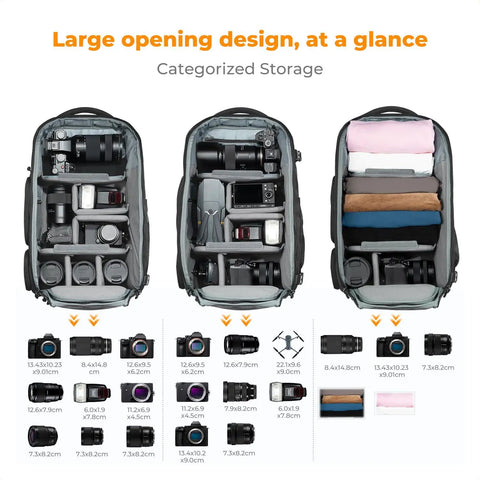 Interior view of 30L Camera Backpack With Rain Cover And 16 Inch Laptop Compartment Built For Travel Holds Canon Nikon Sony DJI Mavic Drone Gear