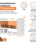 Power Tool Organizer Wall Mount 3 Layer Heavy Duty Cordless Tool Organizer With 4 Drill Hangers Modular Battery Tool Rack, steel construction, white finish, component breakdown