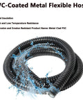 Rock Solid Flexible Metal Conduit With Kickass Flexibility And Protective Coated Steel Hose For Heavy Duty Electrical Wire Protection Smooth Corrugated Tubing Indoor Outdoor, coiled black PVC coated metal flexible hose.