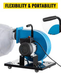 Close-up of Heavy Duty Kick Butt 1 Hp Low Noise Industrial Shop Vacuum 537 Cfm motor and filter bag connection for portability.