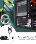 4 Axis CNC Handwheel Pulse Generator with 100PPR in use with CNC control panel, plug and play quick connection displayed