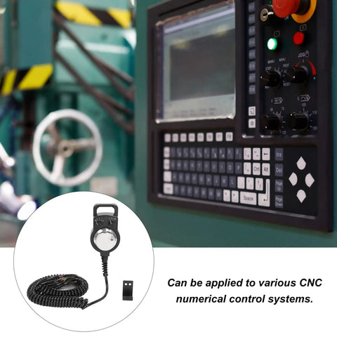 4 Axis CNC Handwheel Pulse Generator with 100PPR in use with CNC control panel, plug and play quick connection displayed