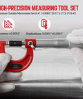 Pro Grade Outside Micrometer Set 0 To 4 Inches With Microfine 0.0001 Inch Readings, Includes Four Carbide Outside Micrometers