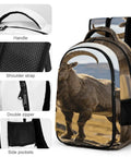 Alpine Wild Horned Goat Print Backpack For Unisex Large Capacity Daypack Made Of Durable Polyester, sturdy zipper detail