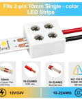 20 Pack Solderless Led Strip Connectors 2 Pin 10 Mm Screw Lock Tape Light Adapter Strip To Wire And Strip To Strip For 5V 12V 24V Single Color Smd Cob No Sweat Hookup Includes Driver with connection ports for 2-pin LED strips.