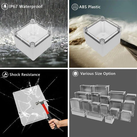 IP67 Waterproof Junction Box With Transparent Cover For Outdoor DIY Projects Dustproof Electrical Enclosure Gray 4.9x4.9x3.9In