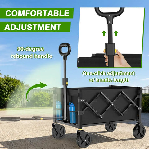 Collapsible Wagon Cart With Wheels Foldable 360 Lb Capacity Portable Heavy Duty Utility Wagon with adjustable handle and all-terrain wheels.
