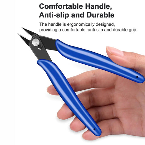 Hand holding Two Pack Ultra Sharp Flush Cutters For Crafting And Electronics Micro Wire Cutters With Ergonomic Handles