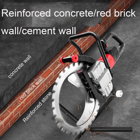 Badass 8900W Concrete Cutter Saw Smooth Wall Slicing Machine cutting through red brick and reinforced concrete walls.