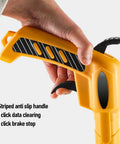 Hand holding the striped anti-slip handle of the Luocute Distance Measuring Wheel 9999.9m Capacity Folding Design.