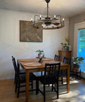 Beaded Wood Chandelier With 6 Candle Lights Rustic Farmhouse Pendant Ceiling Light In Black in dining room setting