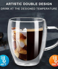 Grab These Sleek Double Wall Glass Coffee Mugs Set Of Two, Tough Borosilicate Build with hot coffee and iced drink.